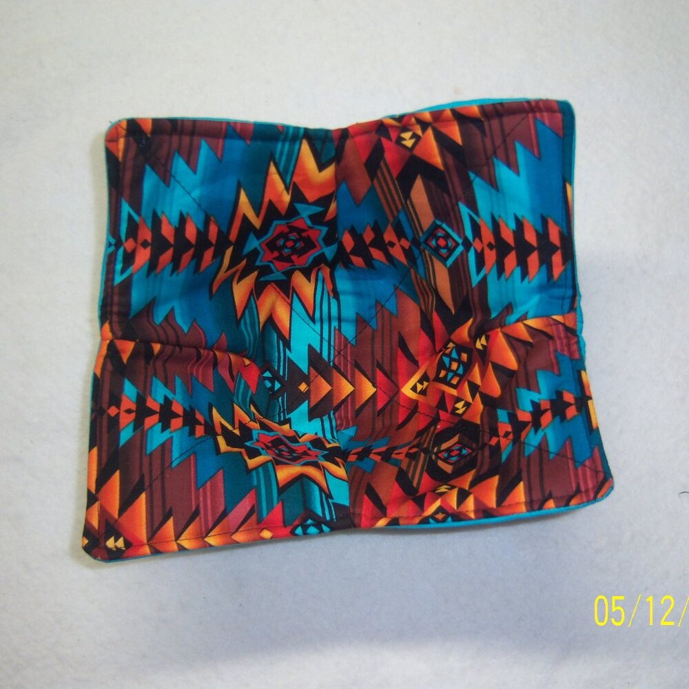 handmade custom microwavable bowl cozy turquoise Aztec